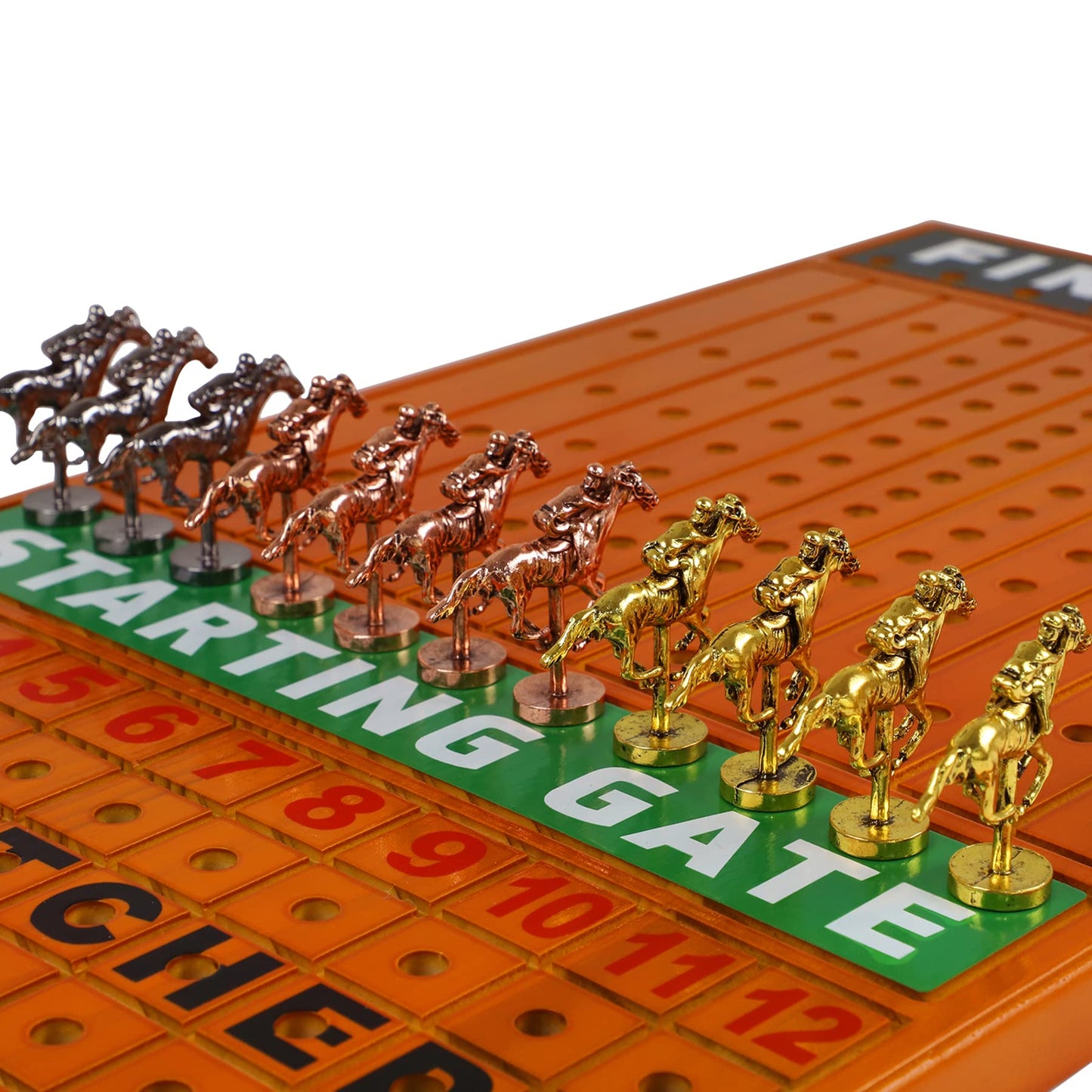 Large 21 Inches Horse Racing Board Game With 11 Luxury Metal Craft Horses Thickened Pine Finish Line Race Game Chessboard Includ