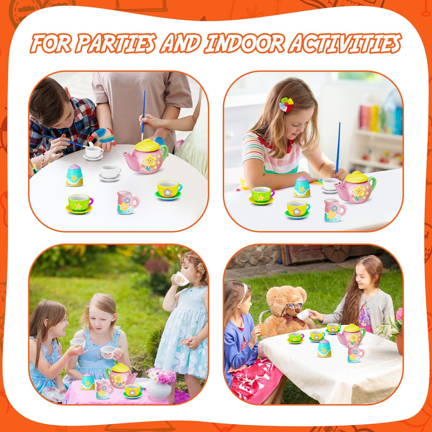 PullCrease 45 Pcs Spring Paint Your Own Tea Kit Craft DIY Tea Kit for Kids Ages 8+ Mini Ceramic Tea Cups to Paint Including Porc