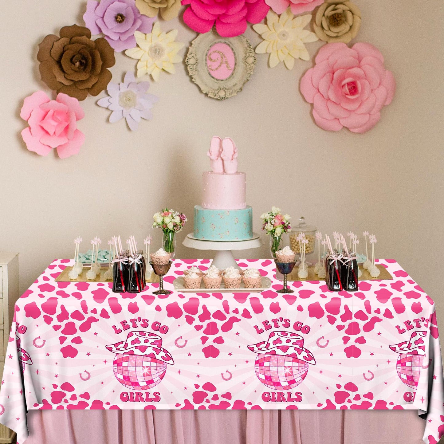 Let'S Go Girls Tablecloths, 3 Pcs Cowgirl Birthday Party Supplies Rectangle Table Covers Disposable Disco Cowgirl Party Tableclo