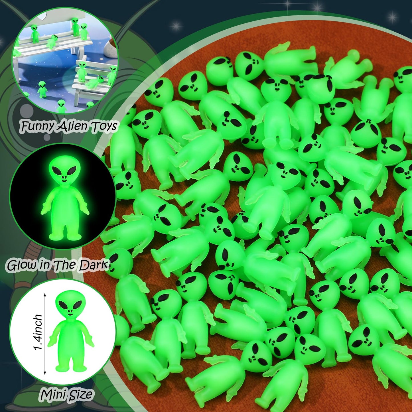 Croblissful 200 Pcs Mini Alien Figures Glow In The Dark Small Little Tiny Aliens Figurine For Easter Party Favors Prank Rubber T