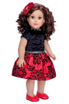 Holiday Spirit - 3 Piece 18 Inch Doll Outfit - Holiday Red Taffeta Party Dress With Red Shoes And Headband - (Doll Not Included)