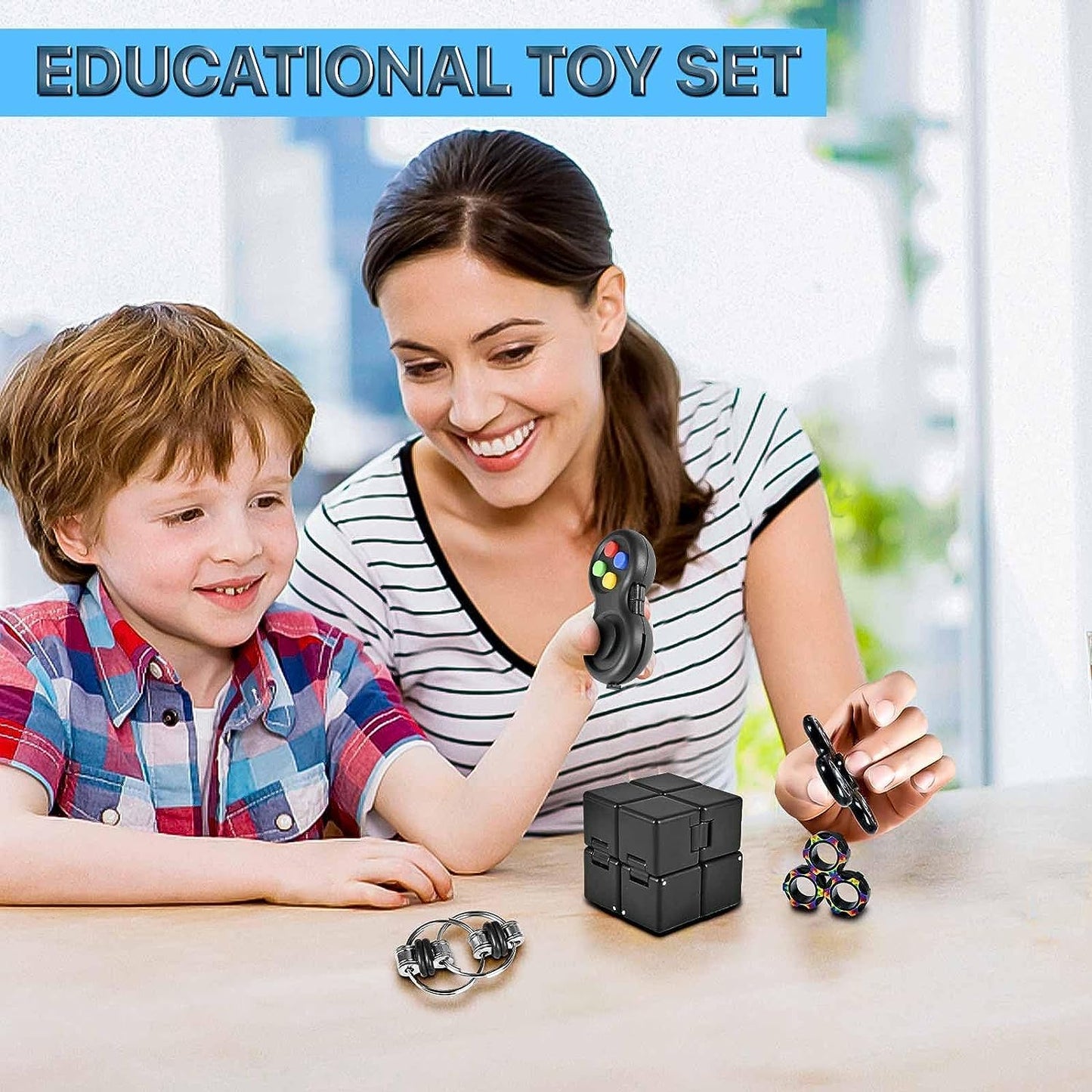 Dr.Kbder Fidget Toys Set for Adults & Teens, Metal Cube & Rings, Black, Autism Sensory Pack, Stress Relief Gadgets