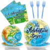 Wiooffen 96 Pcs Adventure Awaits Party Supplies Travel Map Party Plates Napkins Forks For Birthday Retirement Going Away Bon Voy