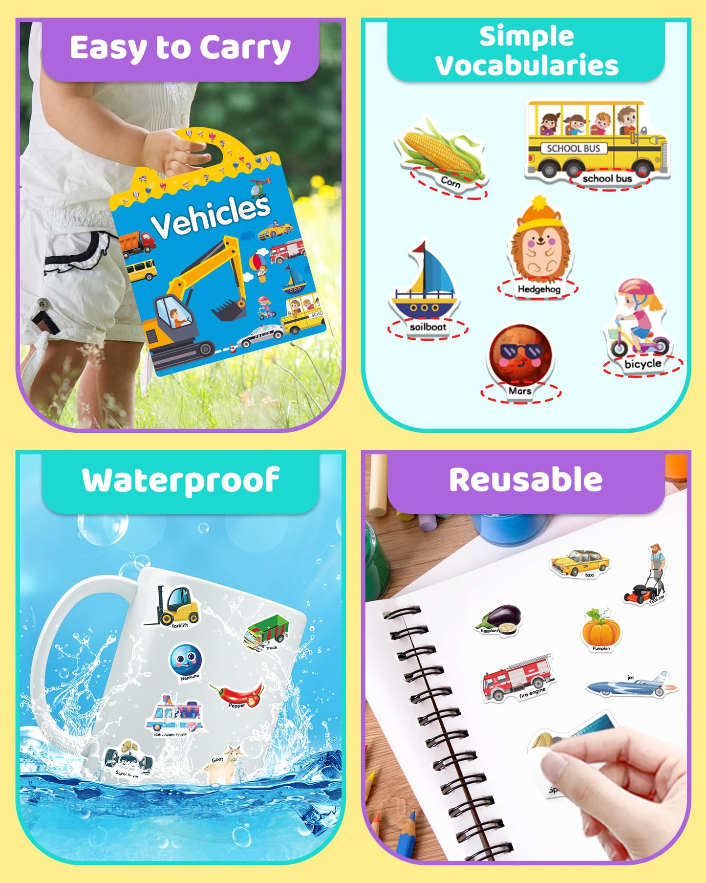 Benresive Reusable Sticker Books For Kids 2-4, Sticker Books For Toddlers 1-3, Toddler Sticker Book Age 2-4, Toddler Travel Toys Activities Crafts Gifts - Farm, Space And Vehicle
