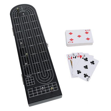 Pacific Shore Games Wooden Cribbage Board Game Set, Black Stained Continuous 3 Track For 2-3 Players With Card Storage