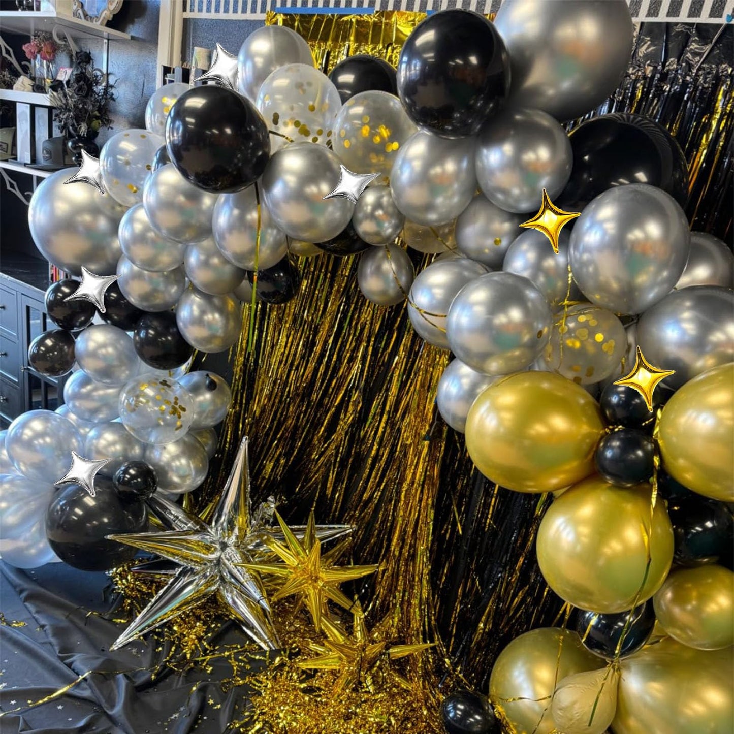 6 Pcs Explosion Star Foil Balloons- 12 Point Star Balloons,Gold Spike Balloons And 10Pcs Four Pointed Star Balloos For Party Sup