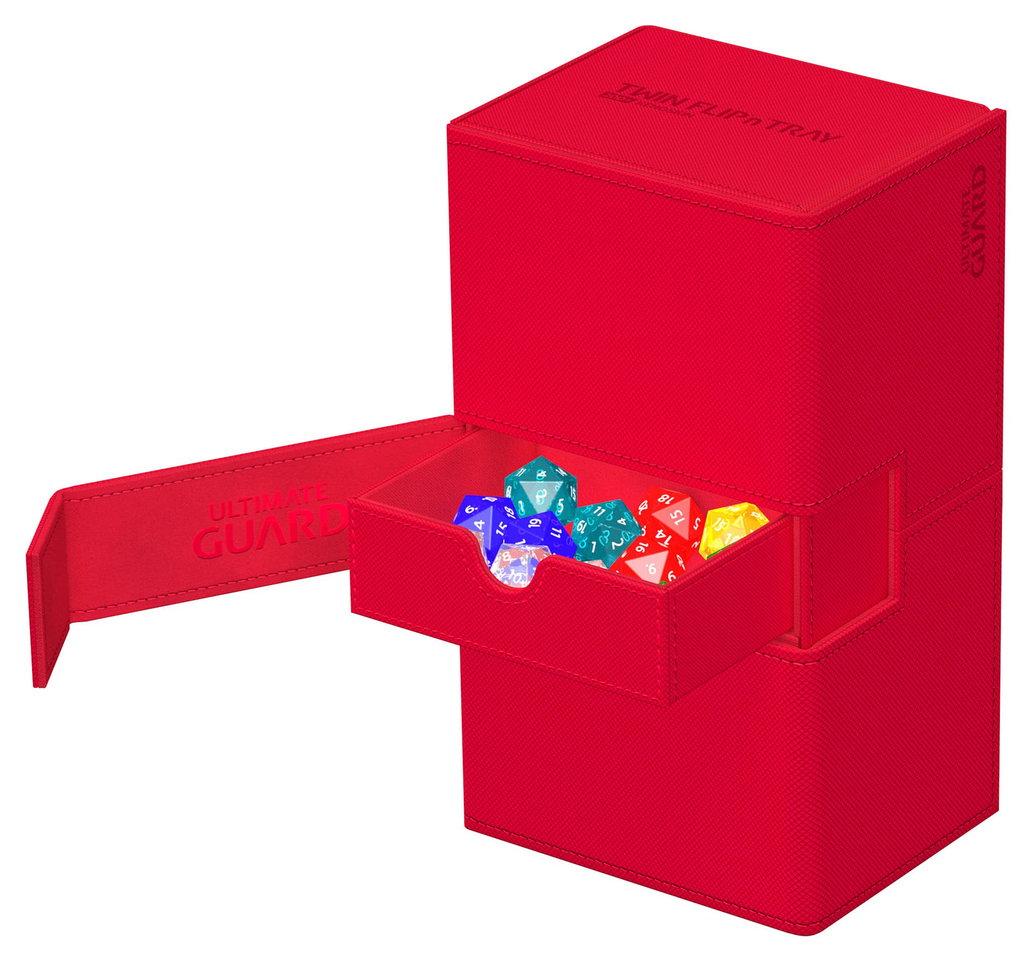 Ultimate Guard Twin Flip'N'Tray 200+, Deck Case For 200 Double-Sleeved Tcg Cards + Dice Tray, Red, Independent Magnetic Closure & Microfiber Inner Lining