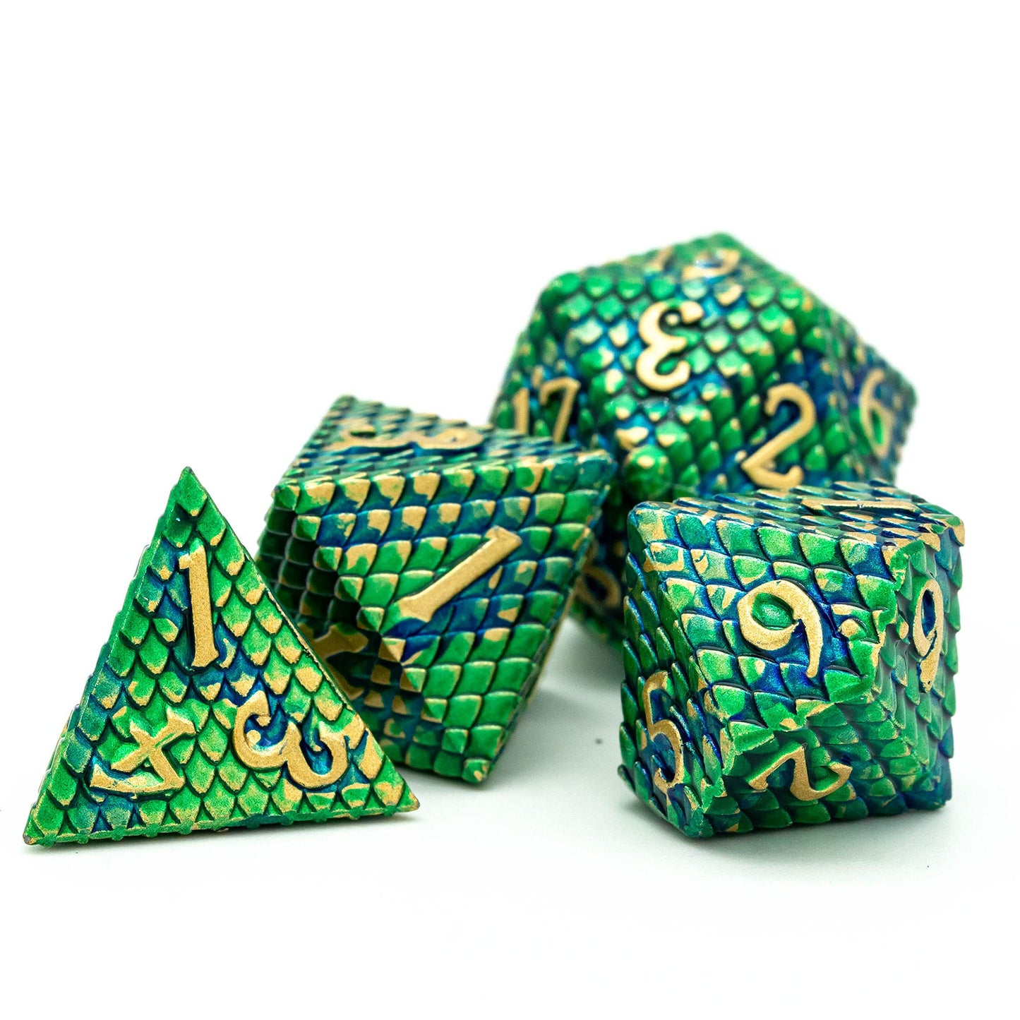 UDIXI DND Metal Dice Set, Polyhedral Dice Set for Role Playing Games, Metal D&D Dice for Dungeons and Dragons (Blue Green-Golden
