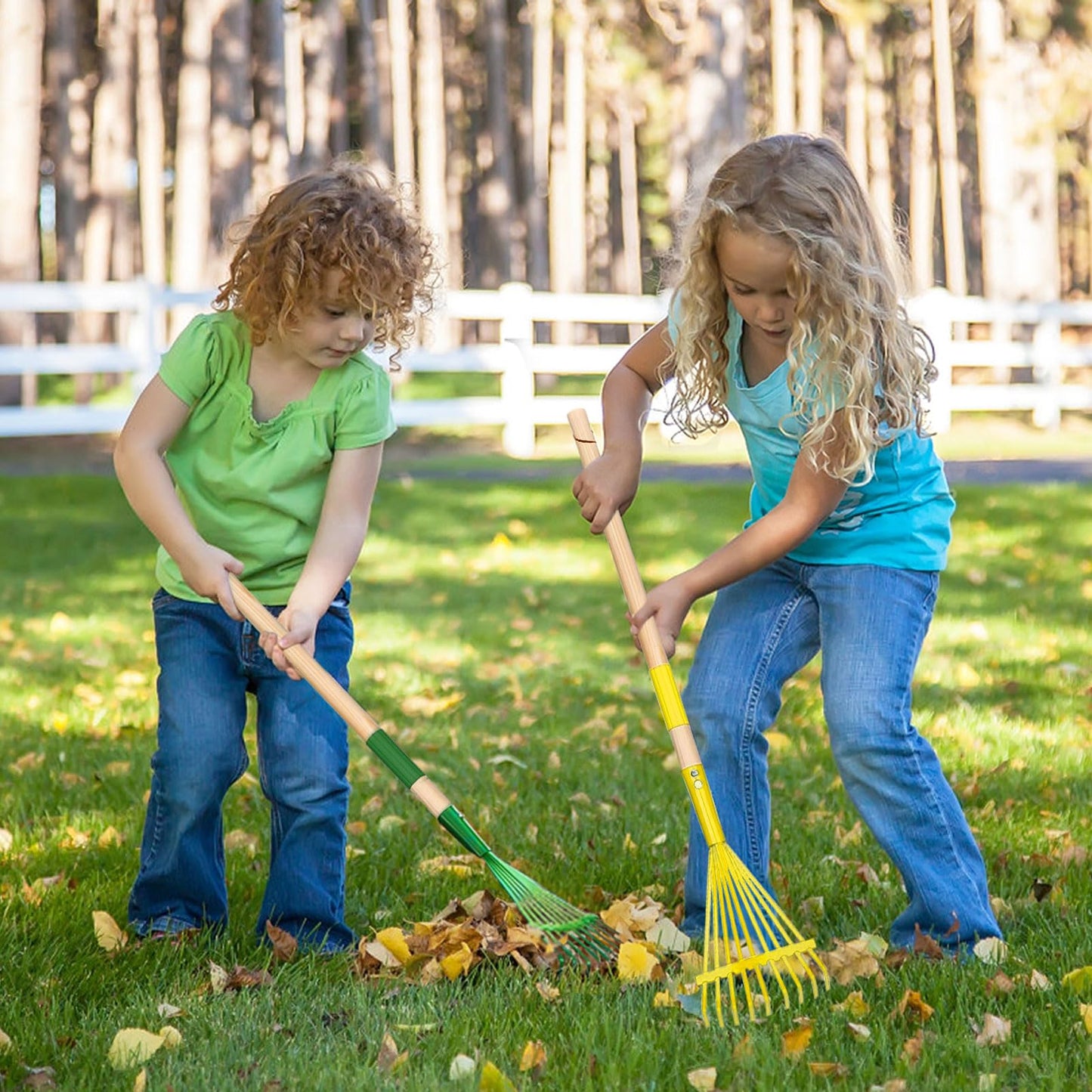 2Pcs Kids Rake Garden Tool Set Toy,Child Size Lawn Small Rakes and Garden for Leaves,Wooden Gardening Toy Rakes with Detachable