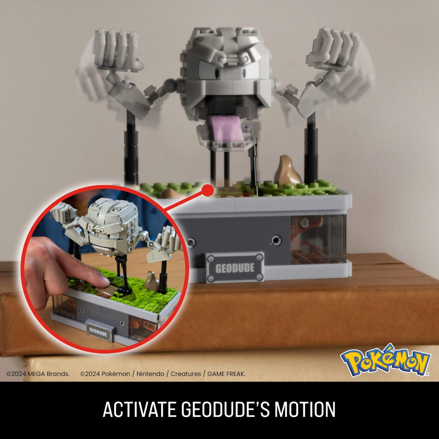 Mega Pokémon Building Toys Set, Mini Motion Geodude With 343 Pieces, 5 Inches Tall, Moving Arms And Mouth, Adult Collectible