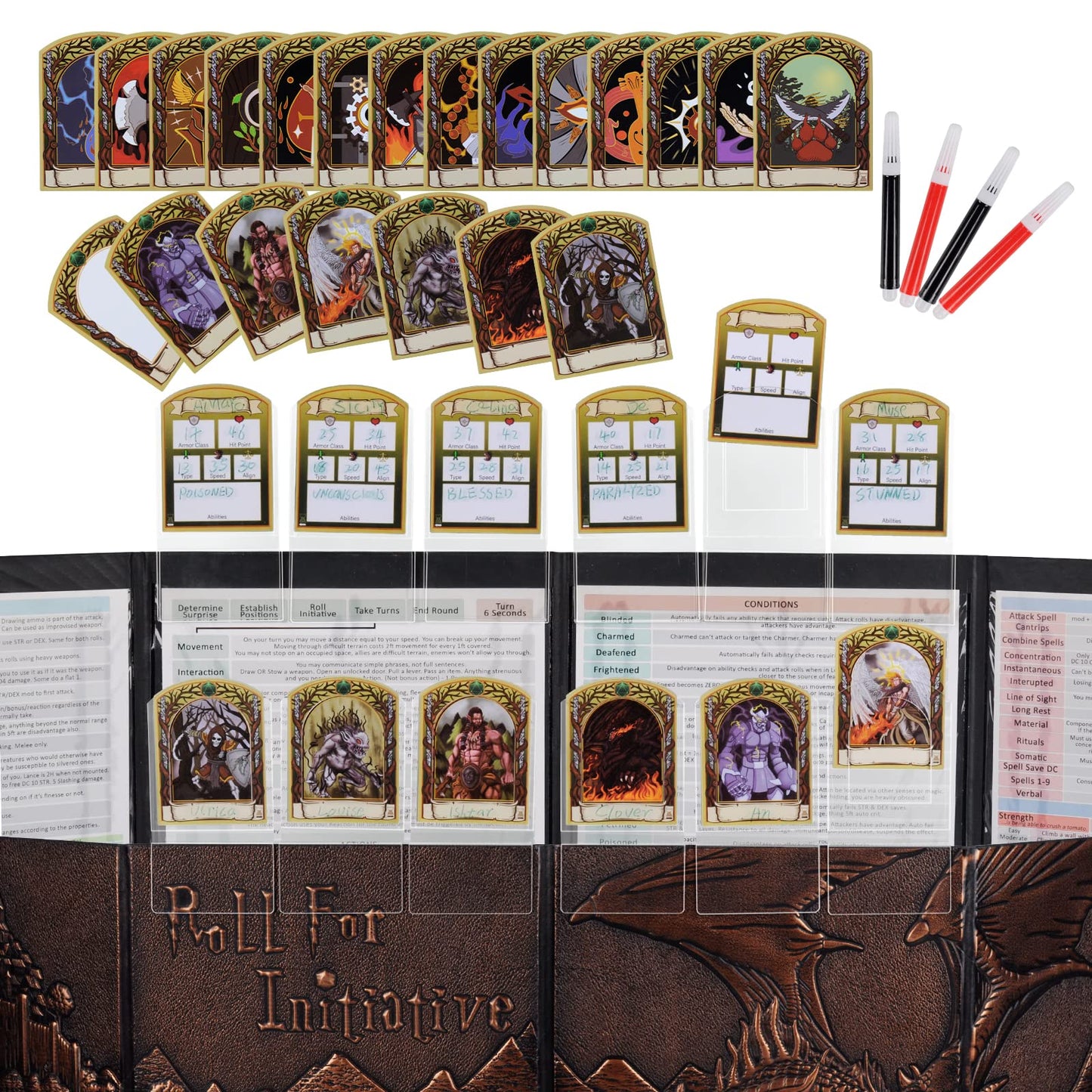 Dnd Initiative & Combat Tracker Set Of 6Pcs Erasable Acrylic Top On Screen With Character, Monster Insert Cards Dm Tools, Accessories For Dungeons And Dragons, Pathfinder, Ttrpgs