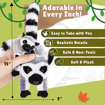 Forest & Twelfth 8 Plush Lemur - Soft Stuffed Animal for Boys & Girls, Perfect for Nursery Décor & Safari Baby Shower Decorations