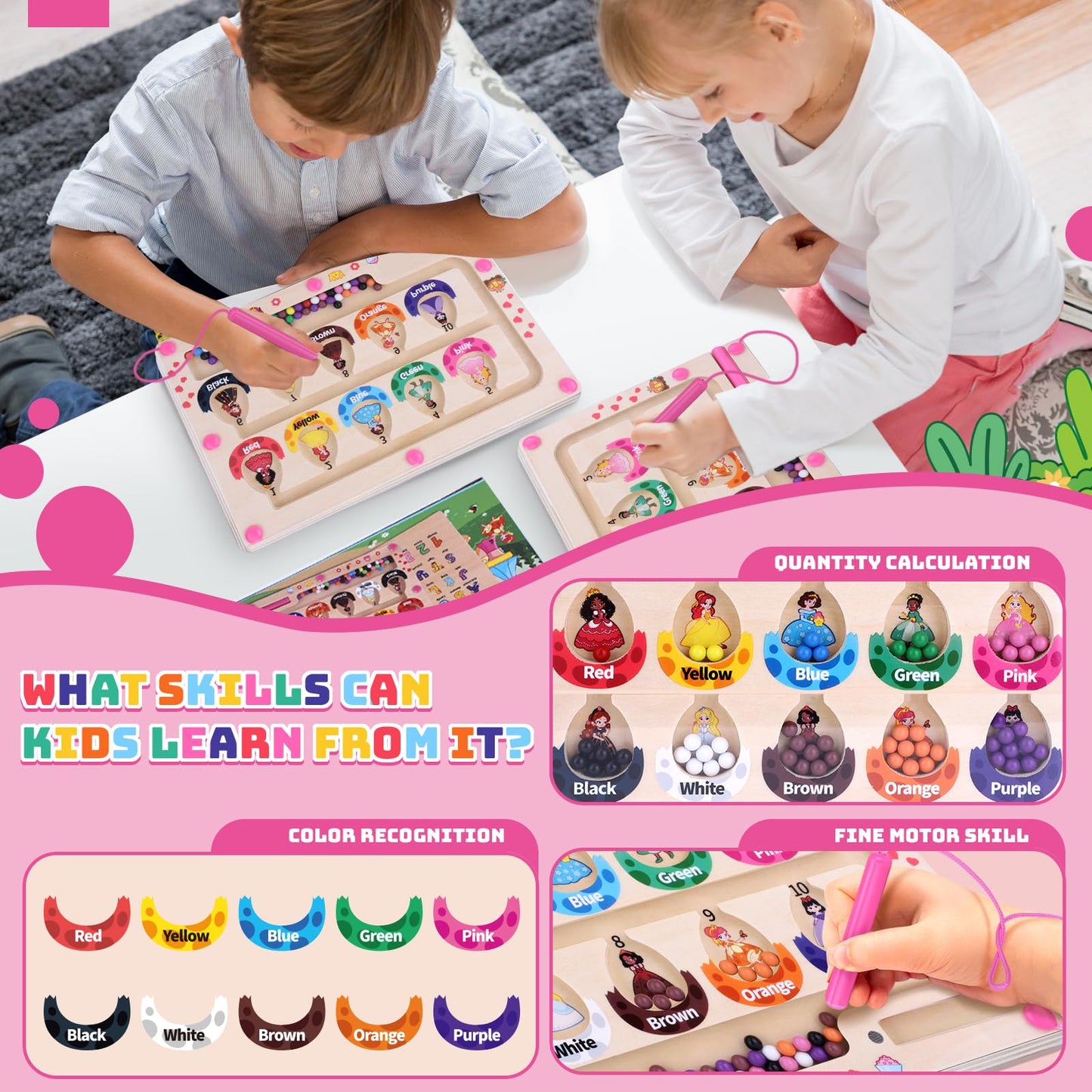 Princess Mini Magnetic Color And Number Maze Montessori Toy For Ages 3 4 5, Toddler Busy Board, Educational Preschool Learning A