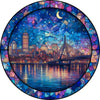 Bgraamiens 1000 Piece Jigsaw Puzzles for mature-themeds - Stained Glass Boston Skyline - Moonlit City View with Bridge and Reflections - Artistic Nighttime Challenge Gift