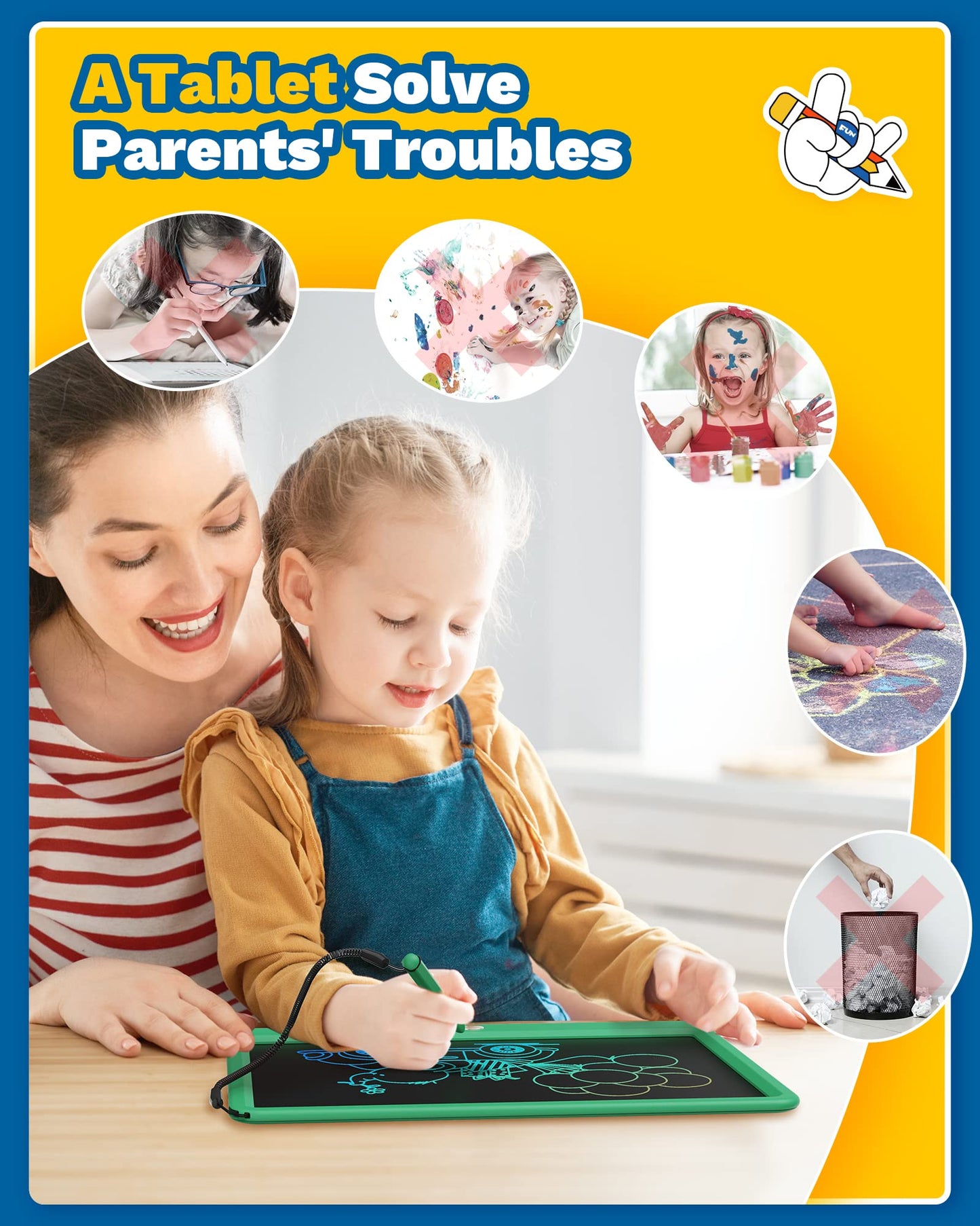 Tekfun Lcd Writing Tablet For Kids, 12Inch Large Doodle Board Erasable Drawing Board, Zero Mess Coloring Travel Car Trip Toys Fo