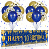 10Th Birthday Decorations For Little Kids Boys Girls Blue And Gold, Navy Blue Gold Birthday Party Yard Banner 18Pc Happy Birthday Balloon For 10Th Anniversary Birthday Christmas Supplies Outdoor Decor