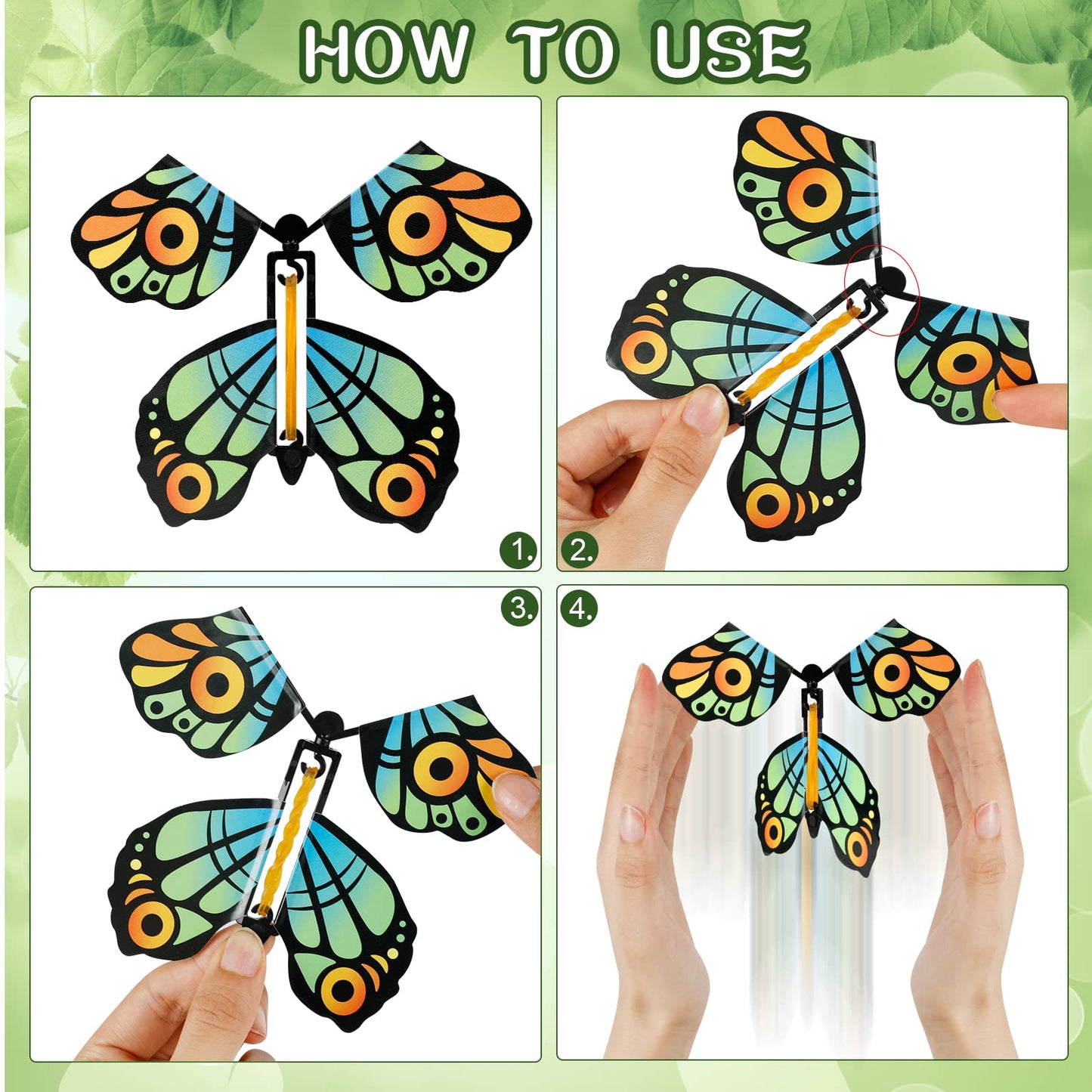 Outee 10 Packs Flying Butterfly Surprise Toys - Assorted Color, Medium Size, Wind-Up Rubber Band Powered Gifts for Kids & Teachers