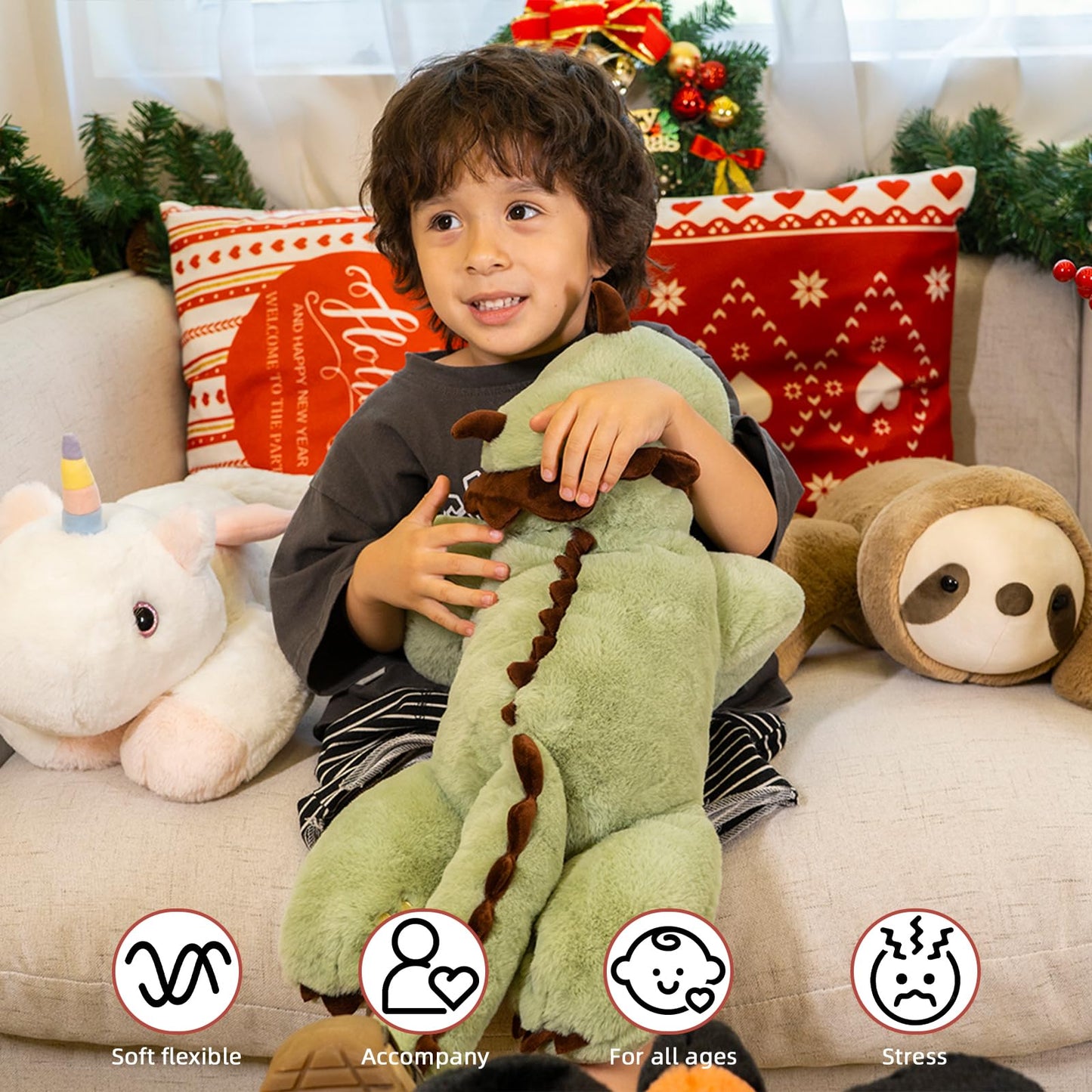 Niuniu Daddy Sensory Weighted Stuffed Animal With Adults, 5Lb Large Pillowfort Weighted Plush Dinosaur Toy With Fluffy Fur And Soft Body, Plushies For Gift Valentine Birthday Include Bag Stickers Card