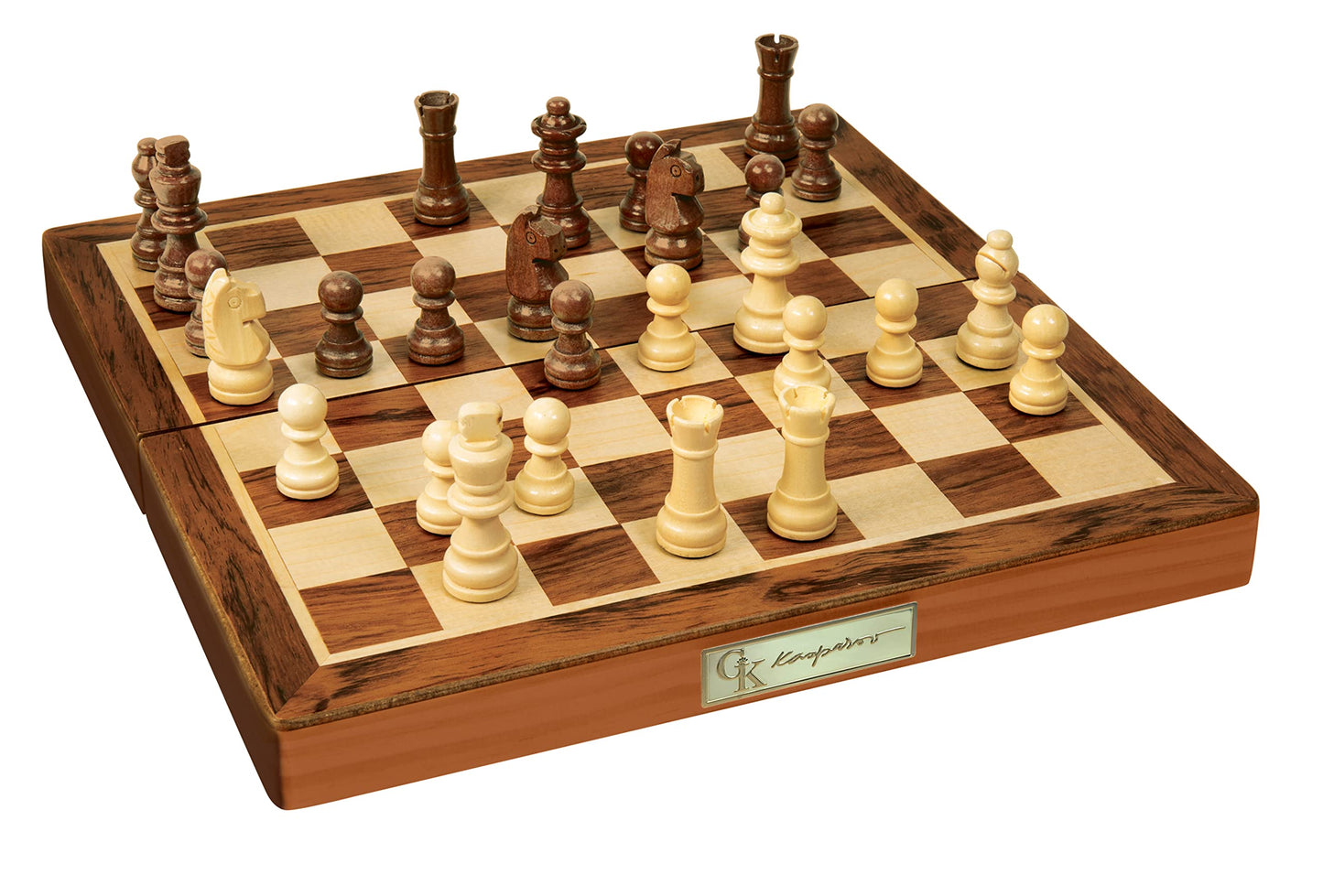 Merchant Ambassador: Kasparov International Master Chess Set, Strategy Game, Wooden Folding Chess Board With Magnetic Closure, Gold Finished Kasparov Nameplate