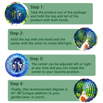 Peacock Gifts For Women, Peacock Wind Spinner Garden Decor, 12 Inch 3D Hanging Wind Spinners Outdoor