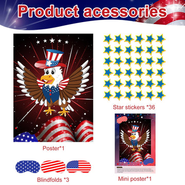 Astaron Pin The Star On The Eagle Patriotic Party Game 4Th Of July Independence Day Party Activities Game, Poster With 36 Stickers & 3 Blindfolds Independence Day Decor
