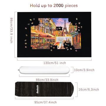 Becko Us 2000 Piece Jigsaw Puzzle Mat Roll Up With Black Pump & Drawstring Storage Bag, Black Felt Mat For Easy Transport & Storage, Portable Puzzle Saver For 2000 1500 1000 500 Pieces Jigsaw Puzzles