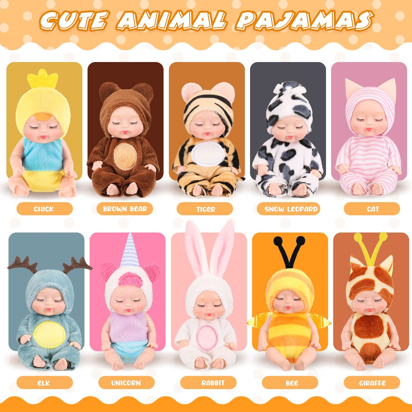 10 Pcs 4 Inch Mini Baby Dolls Realistic Baby Doll Animal Clothes Cute Tiny Babies Gifts Set With 10 Pcs Nursing Bottles For Boys