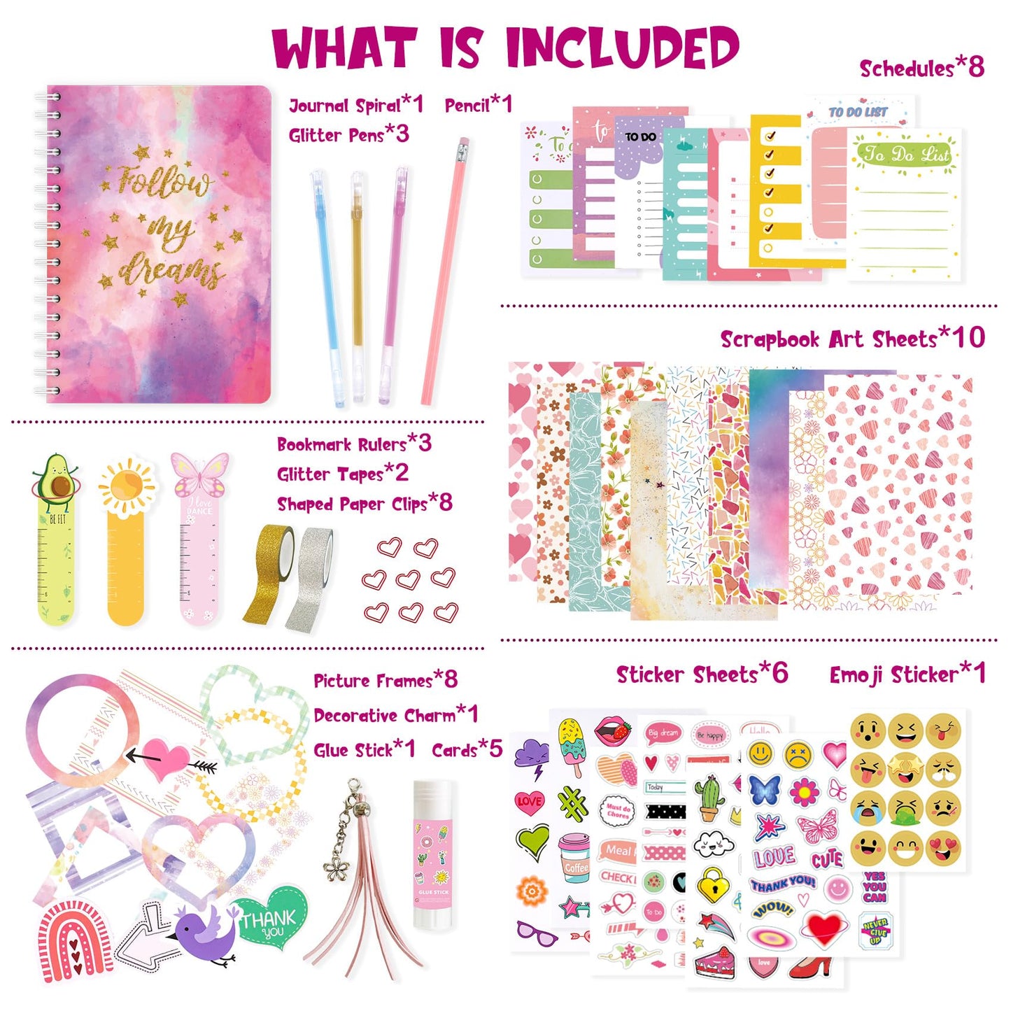Vertoy Diy Journal Kit For Girls - Journaling Toys Set For Teen Kids, Art Crafts Scrapbook Diary Supplies Set, Ideal Gifts For 8 9 10 11 12 13 14 Year Old Teens