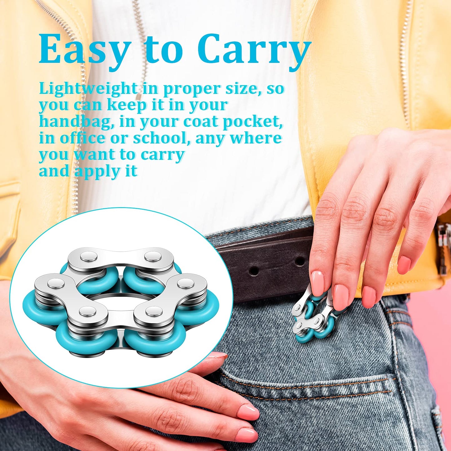 2 Pieces Fidget Toys Flippy Roller Chain, Six Roller Chain Fidget Toys Bike Chain Toys Novelty Stress Relief For Adults Anxiety Autism, Adhd (Dark Blue, Sky Blue)