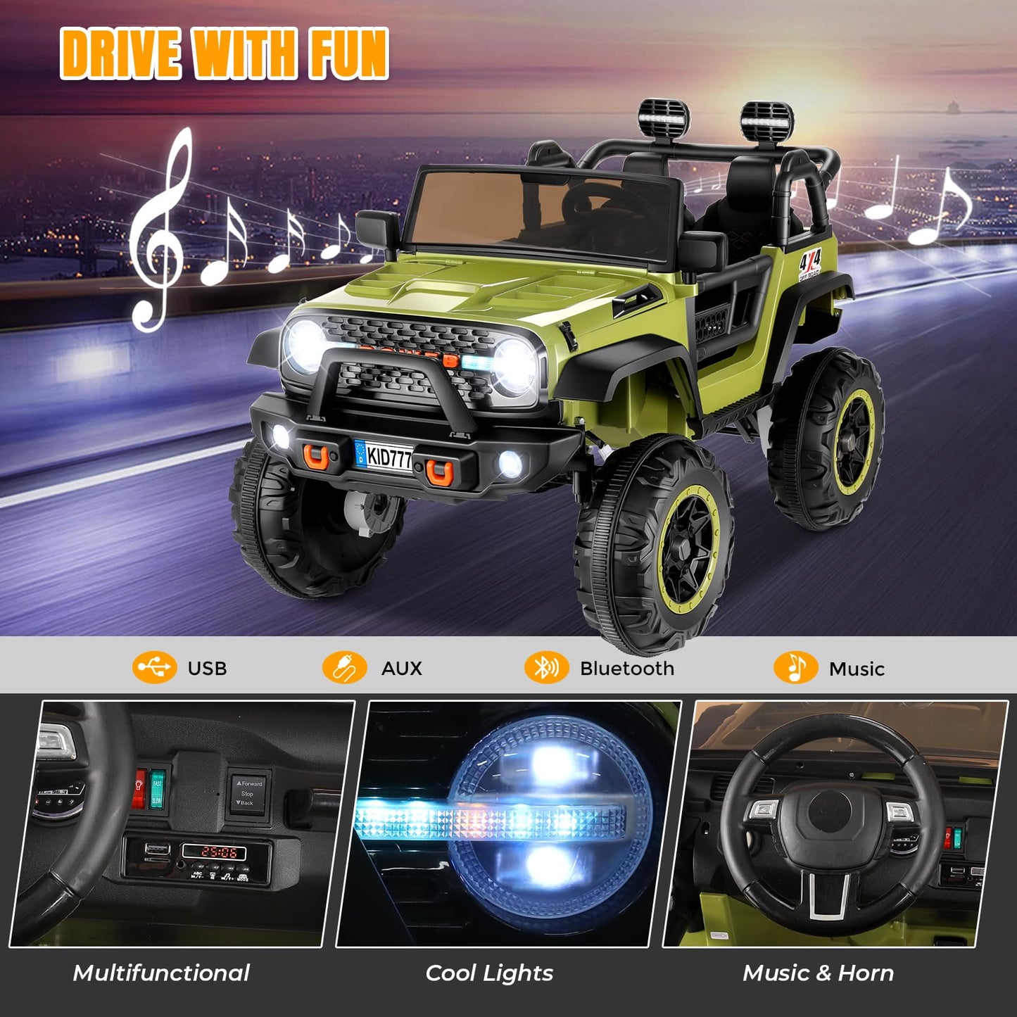 Hikole 2 Seater XL Ride on Car for Kids, 24V 4WD Electric Ride Toys for Big Kids, 20'' Wide Seat, 4 * 100W Powerful Engines, Sof