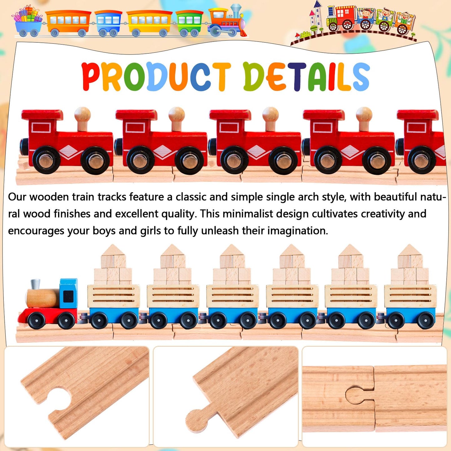 16 Pcs Straight Wooden Tracks Expansion Wood Train Track Connectors and Adapters Male Male Female Female Train Track Accessories