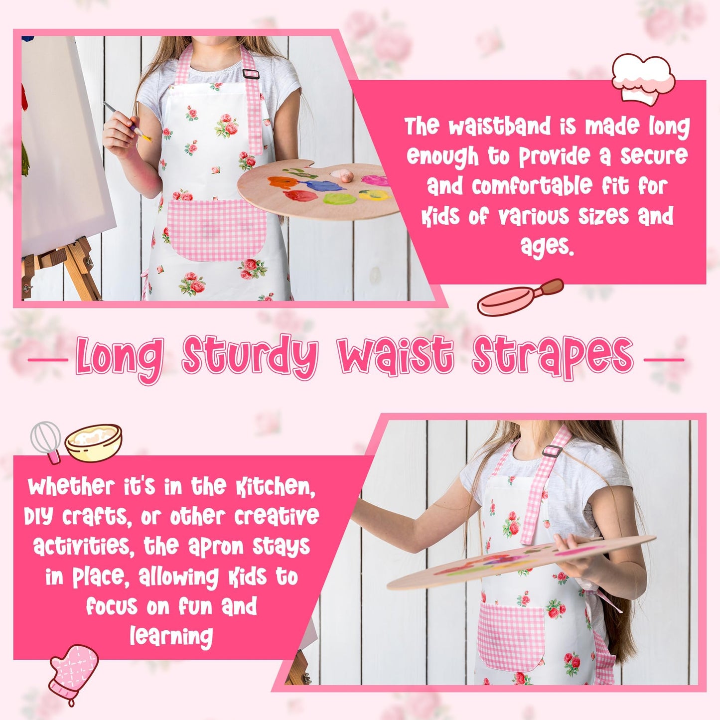 R Horse Kid Apron And Chef Hat Set - 2Pcs Plaid Floral Adjustable Children Kitchen Toddler Apron For Girls, Role Play Chef Toy C