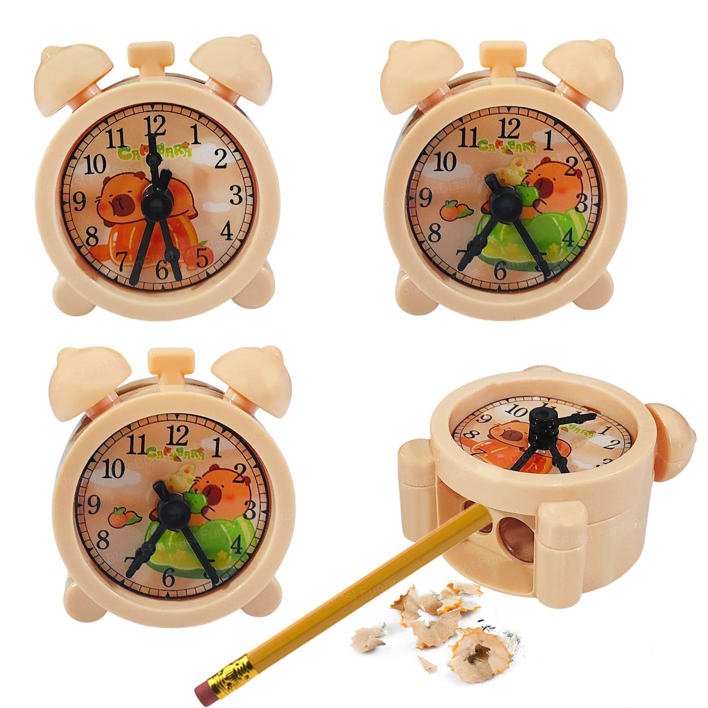 Funblast Capybara Clock Pencil Sharpener For Kids - Set Of 4 Pcs Sharpener For Kid With 2 Holes, Stationery Items Aesthetic, Sty