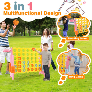 Costway Jumbo 4-To-Score Giant Game Set For Kids & Adults, 2.5Ft Indoor Outdoor Game With Basketball Hoop, Ring Game, 42 Jumbo R