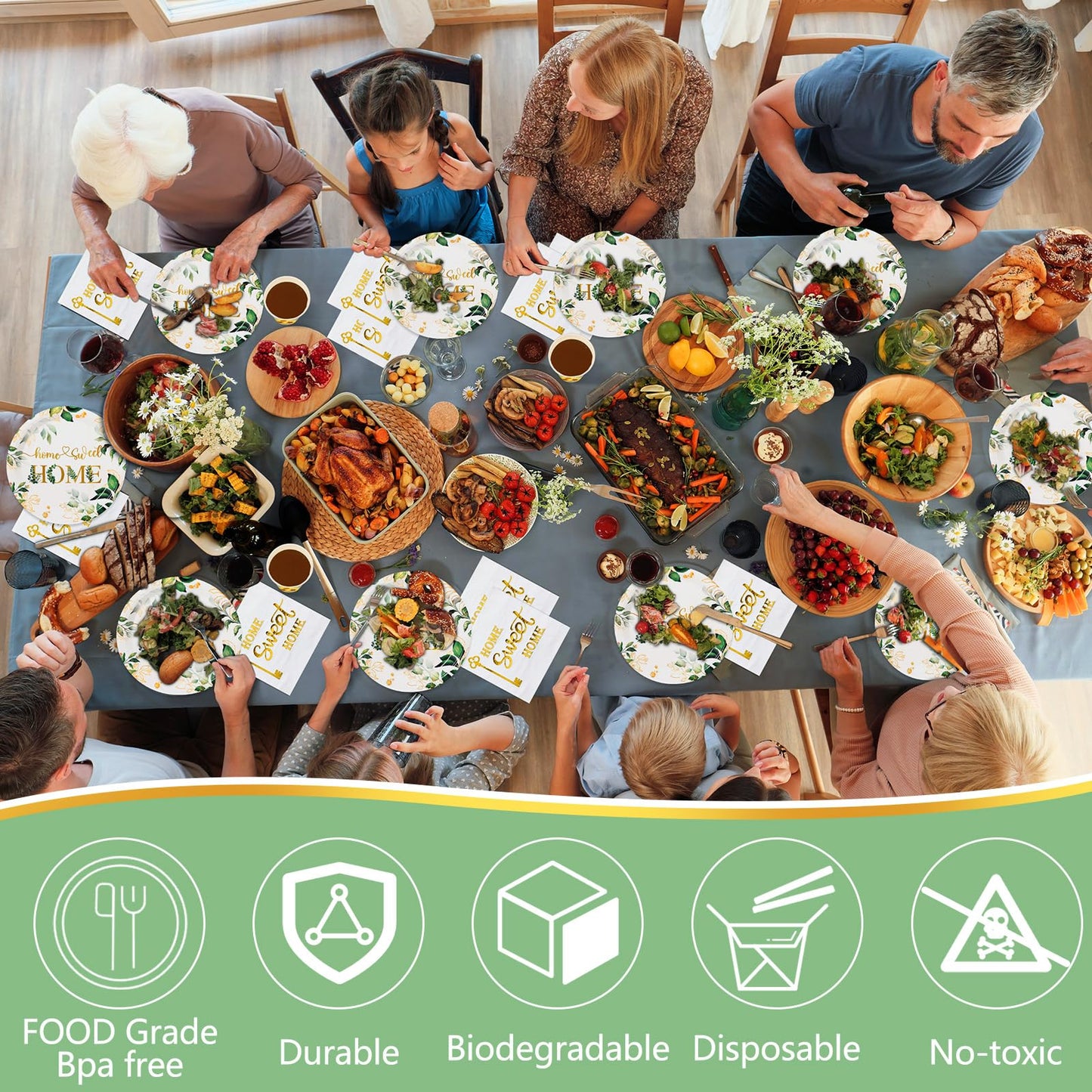 Zubebe 24 Set Housewarming Party Supplies Disposable Greenery Home Party Tableware Set Including 48 Pcs Green Leaves Paper Plate