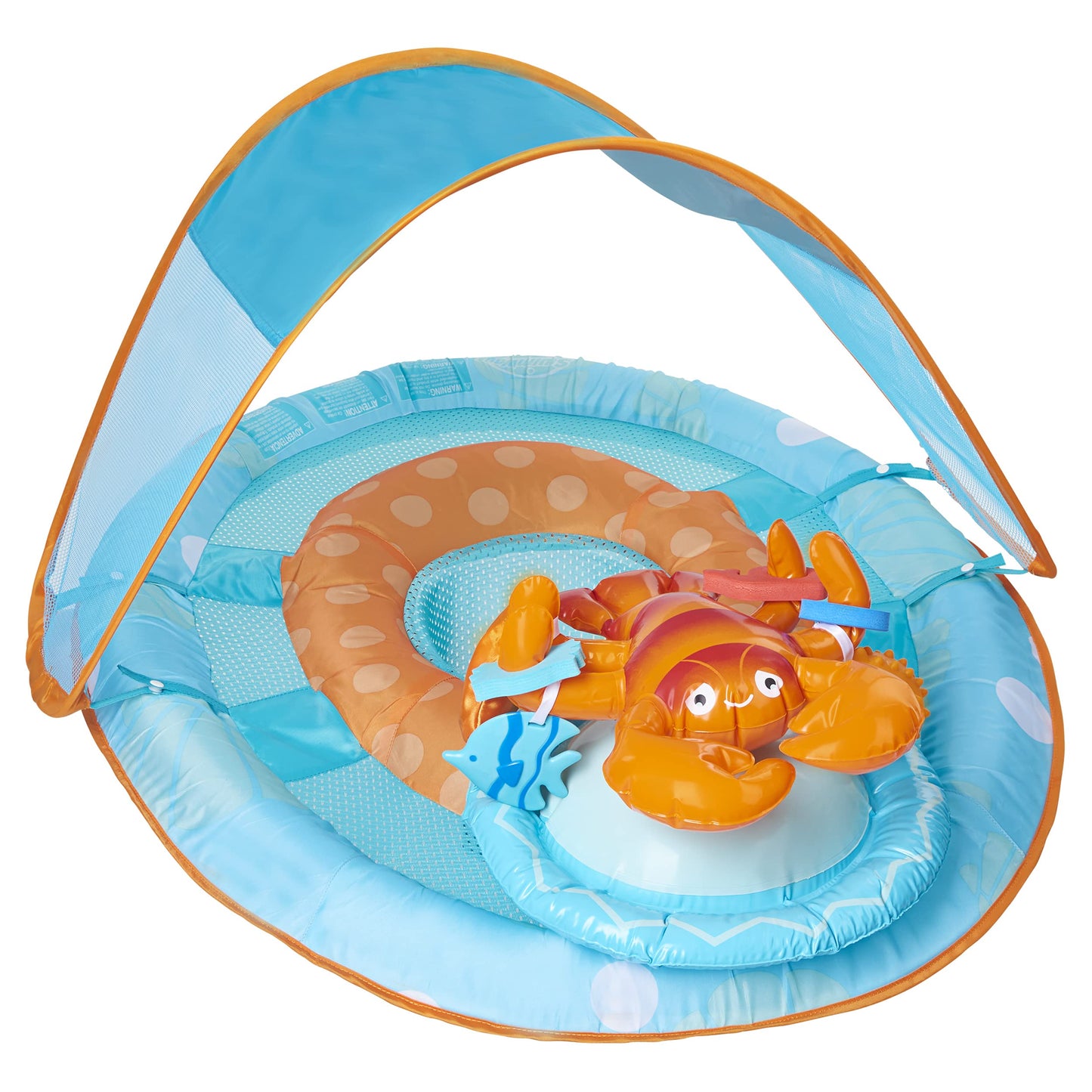Swimways Baby Spring Float Activity Center With Canopy - Blue/Orange Lobster