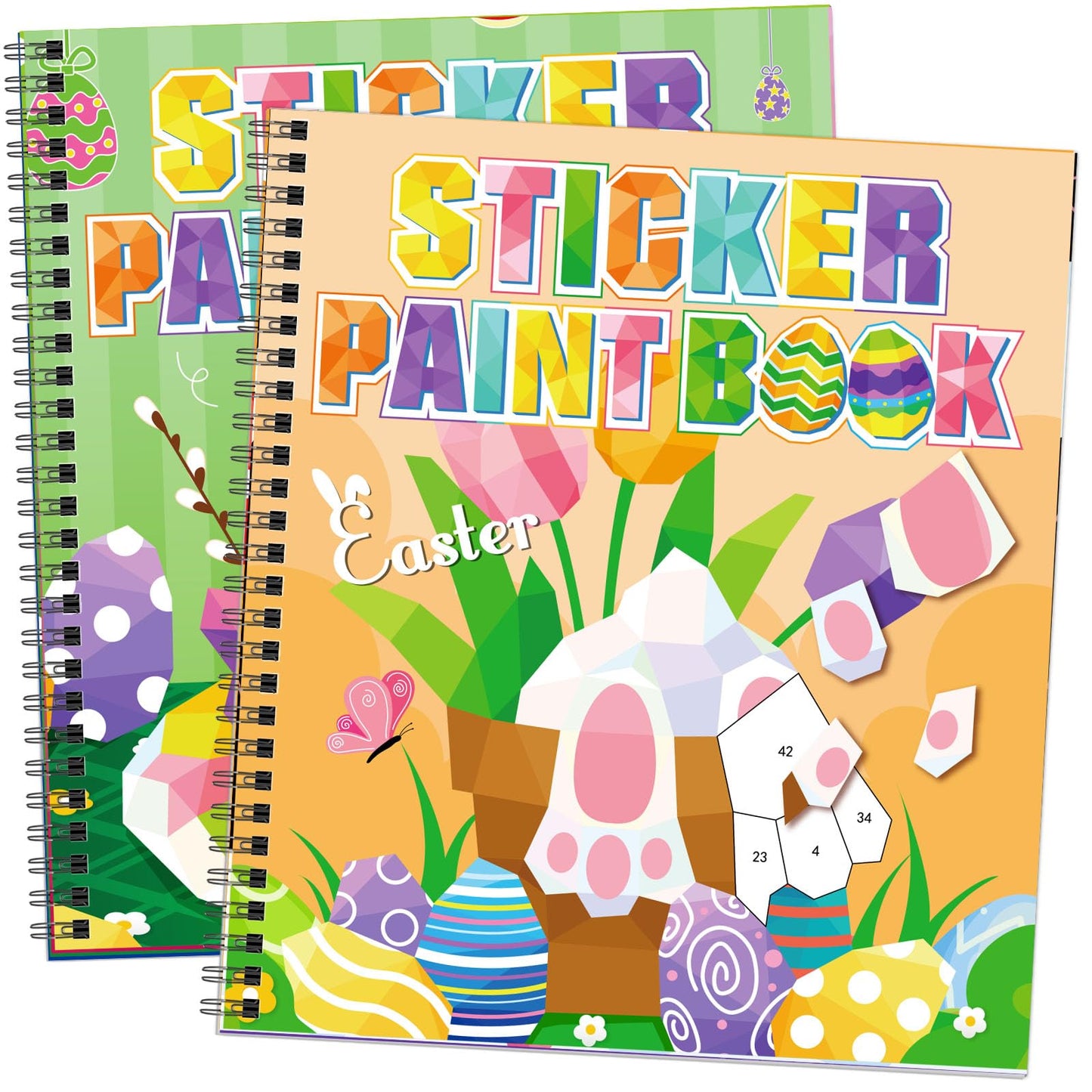 Omgouue 2Pcs Easter Day Crafts For Kids Ages 4-8 Sticker Paint Books Includes Eggs Bunny Chick And More Designs Gift Party Create 20 Pictures Sticker Sheets Are Separate