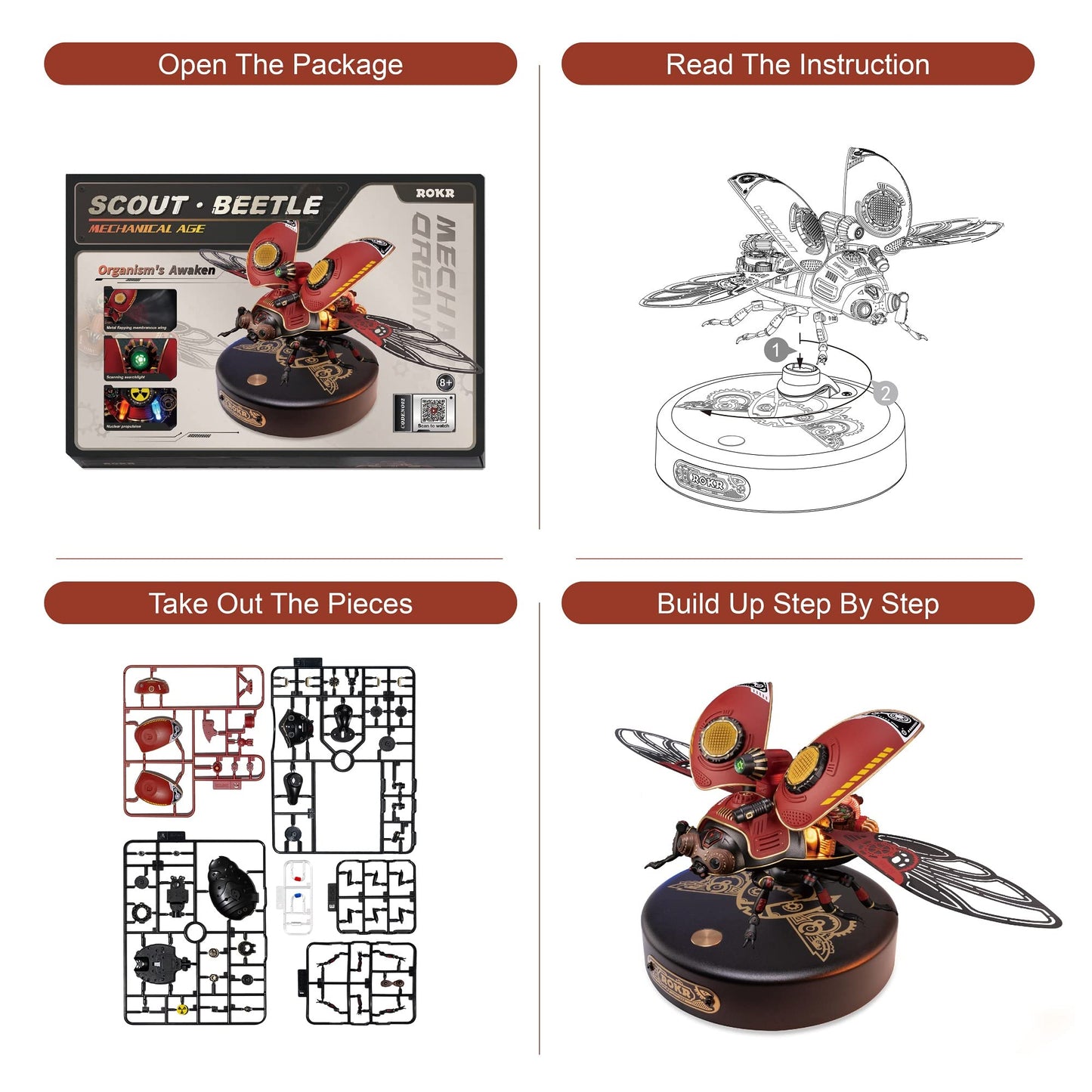 Rokr Mechanical Puzzles Scout Beetle, 3D Metal Model Kits For Adults To Build, Stem Toys Building Sets For Teens, Halloween/Christmas/Birthday Gifts For Boys Ages 14+ (Scout Beetle)