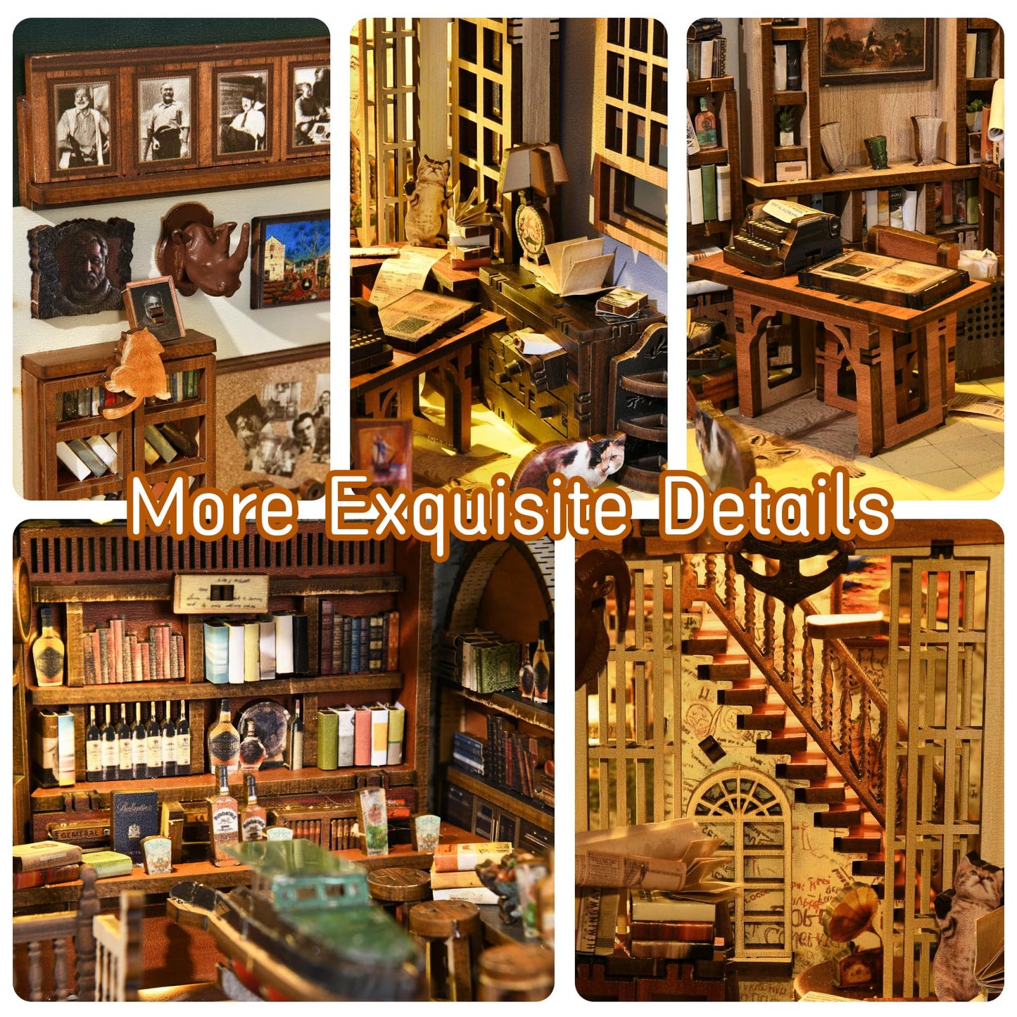 Minicity Book Nook Kit, Diy Miniature Dollhouse Booknook Kit, 3D Wooden Puzzle Bookend Bookshelf Insert Decor With Led Light For