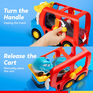 Vroomix Jova Toddler Truck Toys for Age 2-4, Carrier Transport Trucks for Kids 2 3 4 5 Year Old Boy, 4 Pack Car Toys Including S