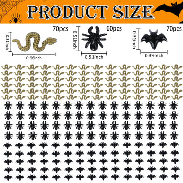 200 Pieces Miniature Halloween Decorations Tiny Resin Insect Mini Spiders Mini Bats Mini Snakes Halloween Miniatures For Crafts