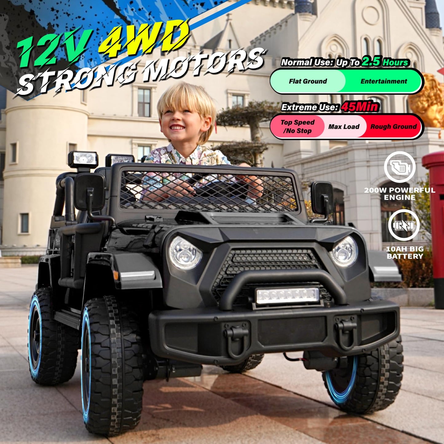 Joywhale 2 Seater 4Wd Kids Ride On Truck Car, 12V Electric Truck For Big Kids W/Remote, 10Ah Big Battery Powered Motorized Toy C