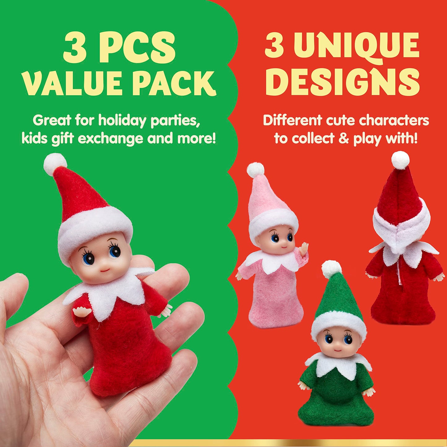 Joyin Christmas 3Pcs Tiny Elf Doll Christmas With 1 Red,1 Green And 1 Pink Elf Doll,Holiday Decoration Accessories Tiny Gift For Girls Boys Kids Adults