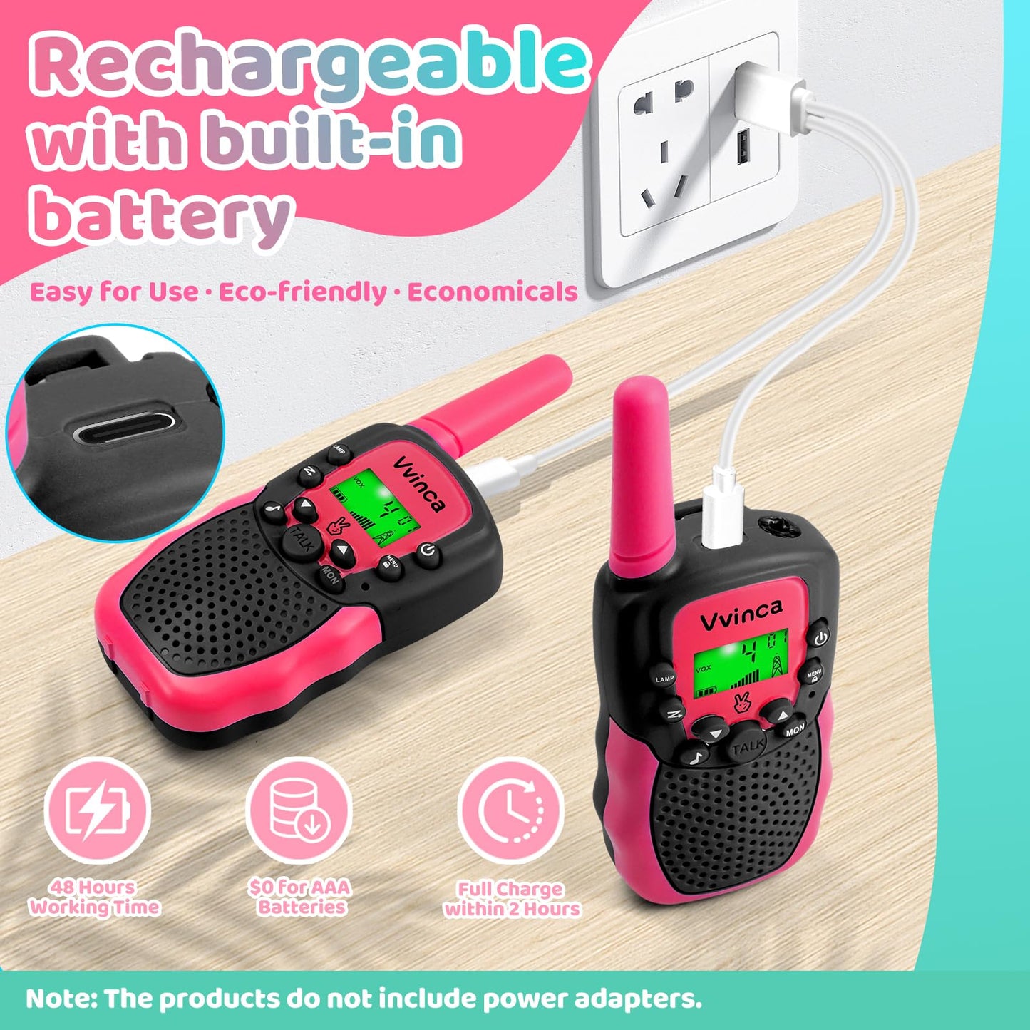 Walkie Talkies For Kids, Rechargeable Halloween Toy For Ages 3 4 5-7 8-12 Year Old Girl Boy With 22 Ch 2 Way Radio Flashlight 3