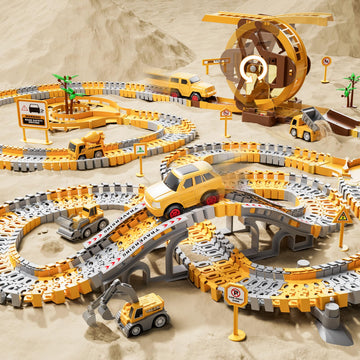 IHAHA 299 PCS Construction Race Tracks Playset with 6 Engineering Cars - Plastic Toys for Boys Ages 3-6, Model XS185A-1