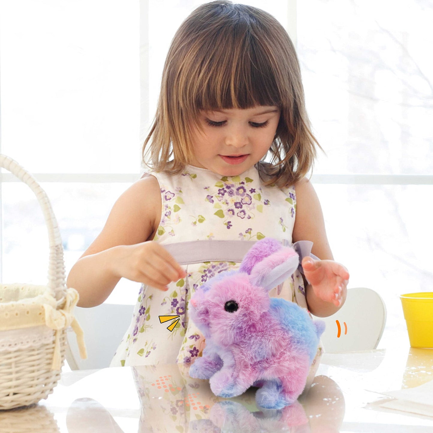 Easfan Easter Rabbit Pink Plush Jumping Spotted Rabbit Talking Hopping Ears Nose Moving Educational Plush Toy Singing Shaking Gl