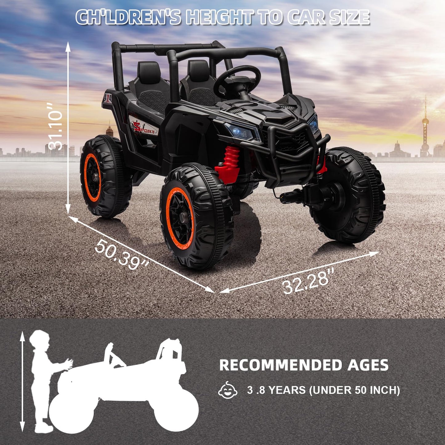 24V Ride On Toys For Big Kids, 2 Seater Ride On Cars With Remote Control, Ride On Truck W/ 4-Wheeler Suspension, 3 Speeds, Led L