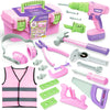 Kids Tool Set with Electric Toy Drill Tool Box for Girls, Pink Toddler Tool Set Kids Power Construction Pretend Play Tools Set T