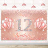 Happy 12Th Birthday Banner Backdrop - 12 Birthday Party Decorations Supplies For Girls Or Boys - Rose Gold 4 X 8Ft