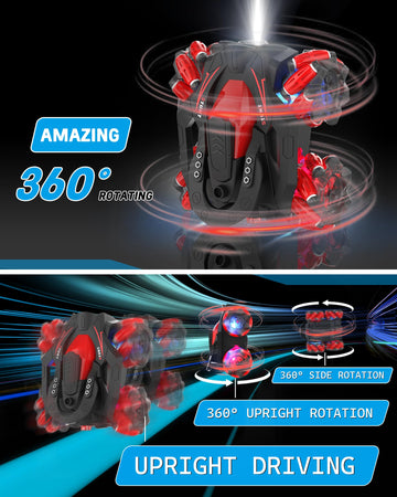 Eulogia RC Stunt Car 360 Upright & Side Rotating Remote Control Car, 4WD All Terrain Car Truck with 2 * 1200mAh Rechargeable Bat